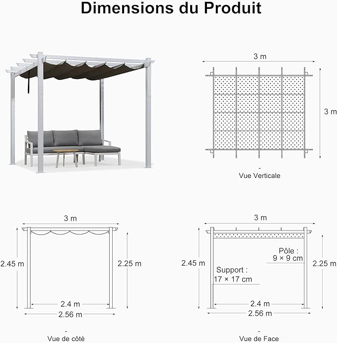 PURPLE LEAF Store Banne Motorise 3x3m avec LED et Capteur de Chaleur